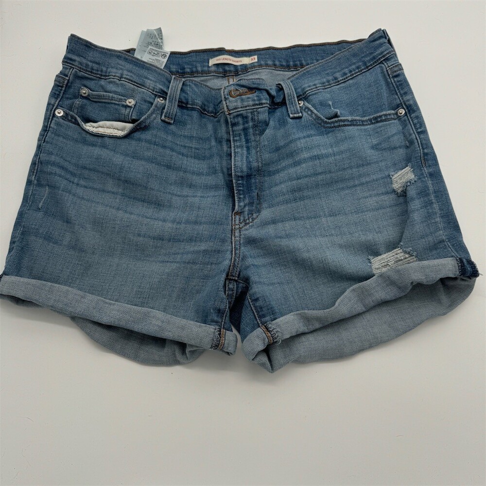 Levi's Denim Shorts Womens Size 33 Blue Distressed Cuffed 4” Inseam